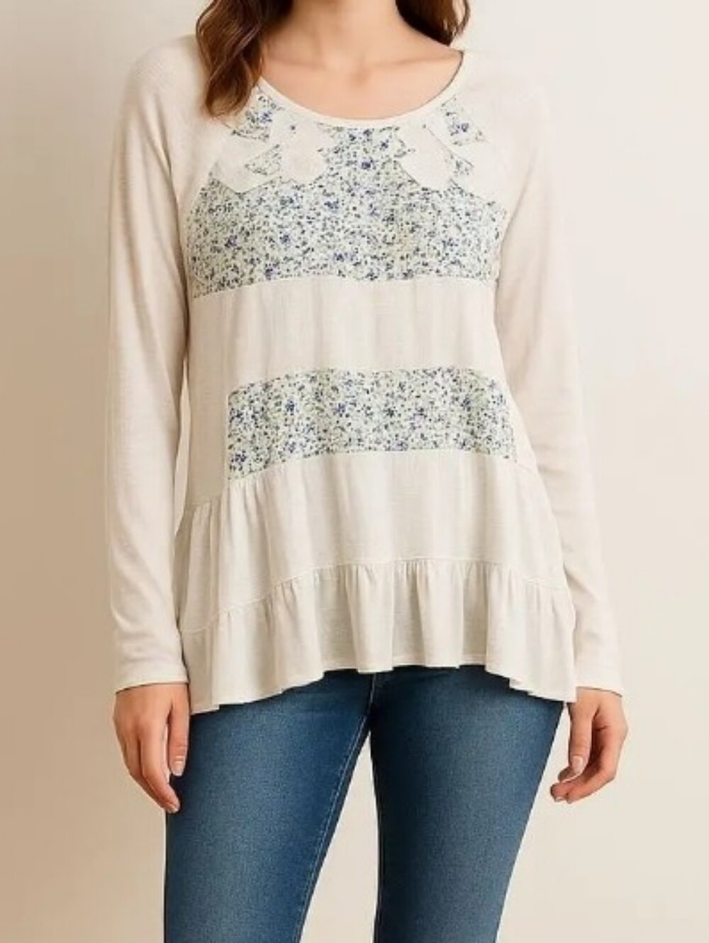 Free People Anthropologie Asymetrical Floral Swing Top Lace Small
